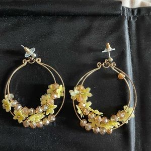 Gold plated hooped earring with iridescent beads and flowers